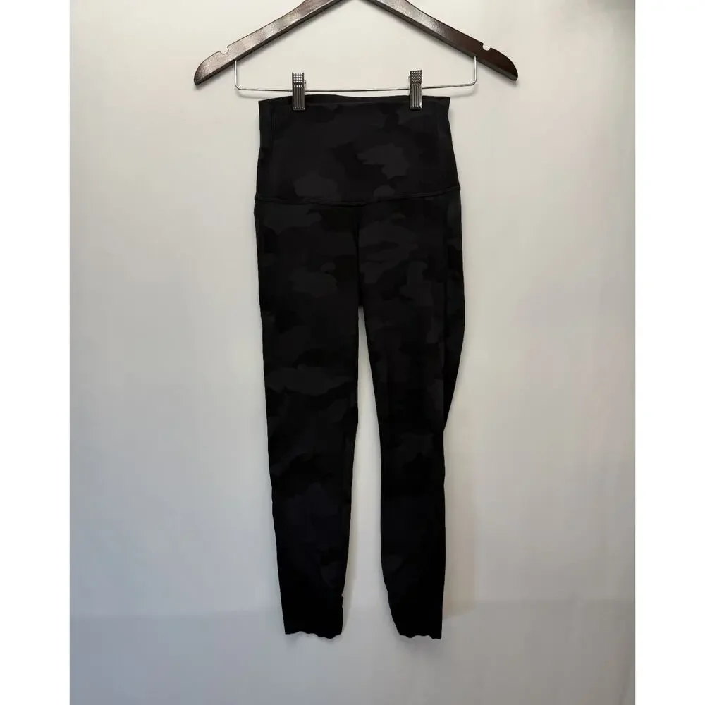 Lululemon Women's Black Gray Camouflage Fast and Free high‎ rise Leggings